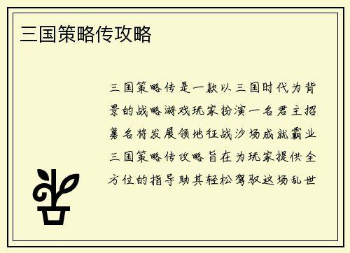 三国策略传攻略
